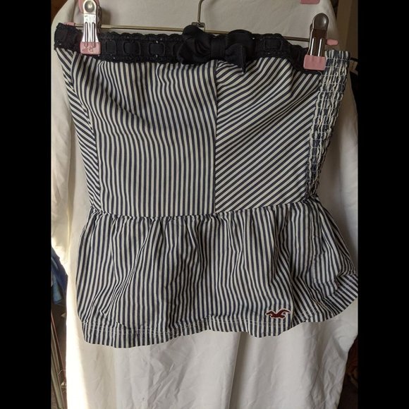 Hollister Strapless Navy/White Stripe Top w/ Accent Bow Size Small - Picture 6 of 7